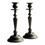 Deux grands chandeliers anciens en mtal argent h30