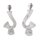 Deux pieds de lampe formant pendants en cristal daum, vers 1960