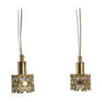 Deux suspensions en laiton dor� et cristal, de palwa, design 1960