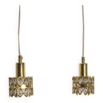 Deux suspensions en laiton dor� et cristal, de palwa, design 1960