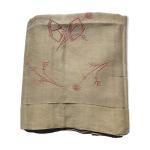 Drap 2 places lin neuf brod bd rose toile beige fonc