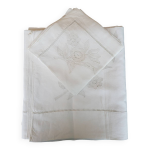 Drap et 2 taies en fil de lin sans monogramme brods couple de colombes et fleurs
