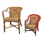 Duo d'anciens fauteuils en osier adulte et enfant
