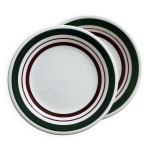 Duo d'assiettes  dessert avec bordure verte et rouge bordeau