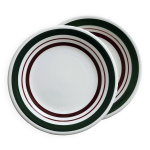Duo d'assiettes  dessert vintage avec bordure verte et rouge bordeau