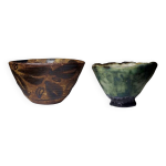 Duo de bols en cramique / grs artisanaux  wabi - sabi  dpareills vintages
