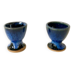 Duo de coquetiers en gr�s / c�ramique bleue ann�es 70