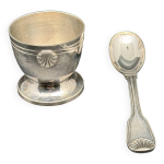 Duo de coquetier et sa petite cuillre mtal blanc (argenterie) ercuis
