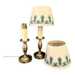 Duo lampes laiton, cbles tissu neuf 2m, abat - jours papier