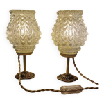 Duo lampes verre cisel pied bronze ancien