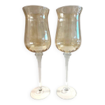 Duo de photophores vases bougeoirs sur pied verre cristal souffl ambr
