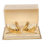 Duo sel & poivre cygnes en porcelaine avec petites cuillres