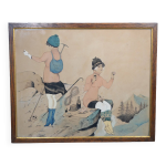 Ecole fran�aise du xx�me si�cle  le pique - nique des alpinistes  dessin a l'encre et aquarelle sign� ...