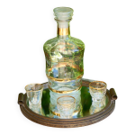 Elgant service  liqueur annes 1930, carafe et verres  lisers dors