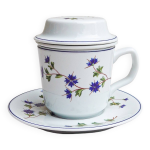 Élégante tasse tisanière en porcelaine décor fleurs bleues, pillivuyt Élégante tasse tisanière en porcelaine décor fleurs bleues, pillivuyt