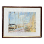 Encadr� d'un paysage intitul�  le canal du loing , sign� a. sisley