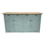 Enfilade en bois années 1950 patine bleutée Enfilade en bois années 1950 patine bleutée