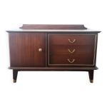 Enfilade en bois foncé et finitions laiton pieds compas Enfilade en bois foncé et finitions laiton pieds compas