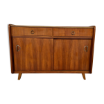 Enfilade porte coulissante bahut meuble tv hifi vintage - noyer - 50 / 60 - style scandinave