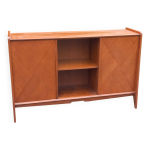 Enfilade vintage en ch�ne dor� portes coulissantes pieds compas 1950