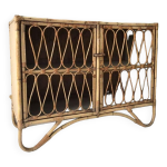 Enfilade vintage en rotin, meuble buffet ancien, commode rétro Enfilade vintage en rotin, meuble buffet ancien, commode rétro