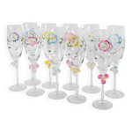 Ensemble de 10 fl�tes � champagne peintes � la main, fleurs en relief