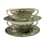 Ensemble de 2 bols  bouillon et soucoupes verts ironstone england