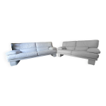 Ensemble 2 canaps design cuir gris clair 3 places + 2 places marque nicoletti modle oscar
