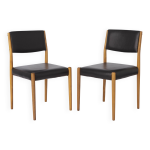 Ensemble de 2 chaises allemandes vintage, ann�es 1960, en h�tre, rev�tement en similicuir noir, style ...