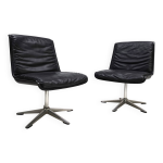 Ensemble de 2 chaises de confrence / salle  manger en cuir wilhahn delta par delta, 1960