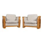 Ensemble de 2 fauteuils en bambou et rotin avec tissu graphique Ensemble de 2 fauteuils en bambou et rotin avec tissu graphique