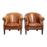 Ensemble de 2 fauteuils club en cuir de mouton
