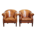 Ensemble de 2 fauteuils club en cuir de mouton