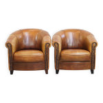 Ensemble de 2 fauteuils club en cuir de mouton