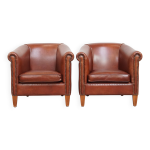 Ensemble de 2 fauteuils club en cuir de vachette