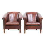 Ensemble de 2 fauteuils club vintage en cuir de mouton avec clous dcoratifs