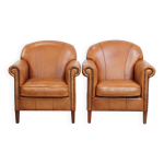 Ensemble de 2 fauteuils en cuir de vachette couleur cognac Ensemble de 2 fauteuils en cuir de vachette couleur cognac