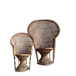 Ensemble de 2 fauteuils emmanuelle en rotin rotin beige naturel avec d�tails noirs, grand et petit mod�le ...