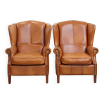 Ensemble de 2 fauteuils  oreilles en cuir