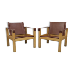 Ensemble de 2 fauteuils en teck et cuir de selle par karl heinz bergmiller pour escriba, brésil, années ... Ensemble de 2 fauteuils en teck et cuir de selle par karl heinz bergmiller pour escriba, brésil, années ...