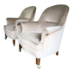 Ensemble de 2 monoplaces / fauteuils / sièges club vintage écru Ensemble de 2 monoplaces / fauteuils / sièges club vintage écru
