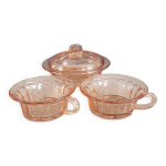 Ensemble 2 tasses + sucrier en verre rose