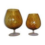 Ensemble de 2 vases vintages en forme de verre jaune moutarde