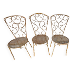 Ensemble de 3 chaises de jardin en fer forg, assise en rigitulle 1940 / 50