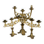 Ensemble de 3 chandeliers m�tal dor� du d�but du xx� s. bougeoirs