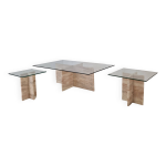 Ensemble de 3 tables basses ou d'appoint en marbre italien avec verre, annes 1980