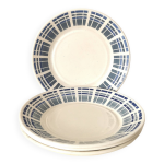 Ensemble de 4 assiettes à dessert , motif géométrique bleu et gris Ensemble de 4 assiettes à dessert , motif géométrique bleu et gris