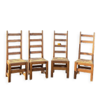 Ensemble de 4 chaises bois paille brutaliste