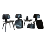 Ensemble de 4 chaises dcw par charles & ray eames �dition hermann miller usa