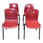 Ensemble de 4 chaises galvanitas s30 rouge framboise / acier gris annes 70